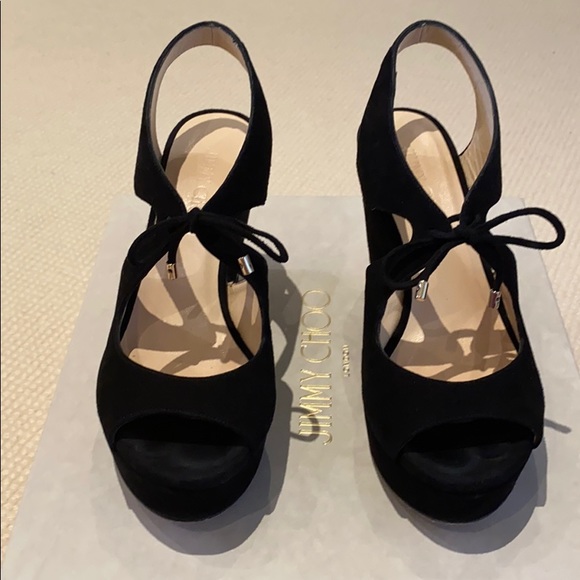 Jimmy Choo Shoes - Jimmy Choo Black Suede Wedge Sandals